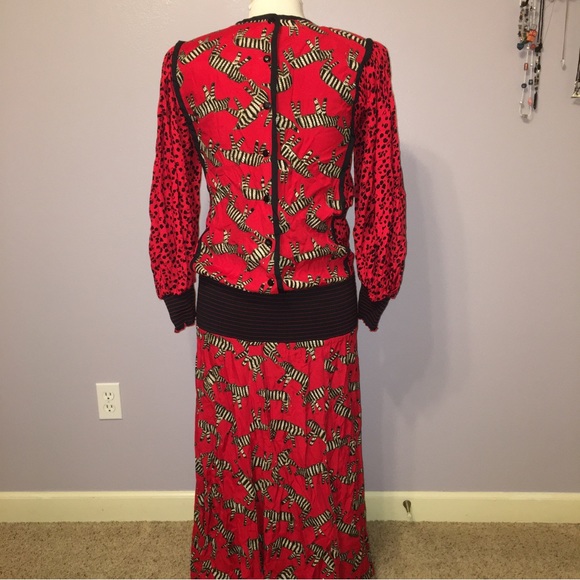 JEANNE MARC Dress VINTAGE Pop Art ZEBRA Cheetah RED / BLACK - Sz 4 Made in USA - Picture 10 of 16